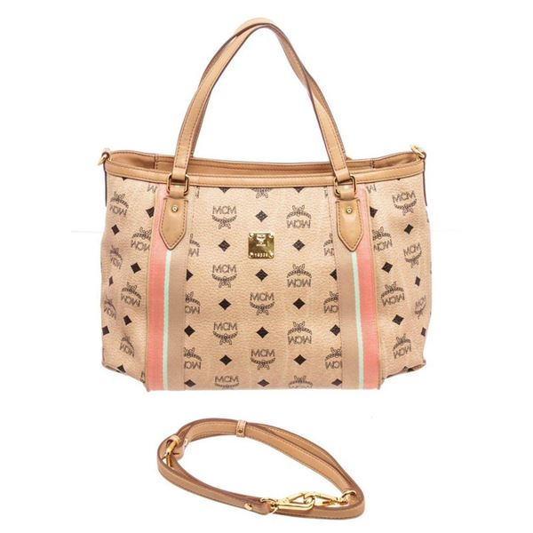 MCM Ivory Visetos Coated Canvas Shopper Tote Bag
