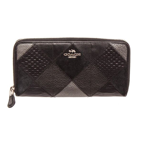 Coach Black Metallic Leather Patchwork Zippy Wallet