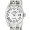 Image 2 : Rolex Ladies Stainless Steel White Roman Quickset Datejust 26MM Wristwatch
