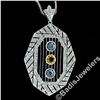 Image 2 : 18kt White Gold 2.15 ctw Aquamarine, Citrine, & Diamond Open Milgrain Pendant Ne