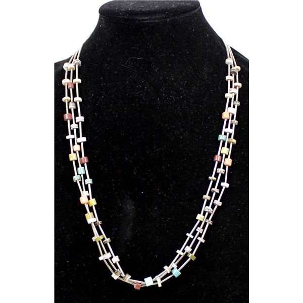 Navajo Liquid Silver Multi-Stone Bead Necklace