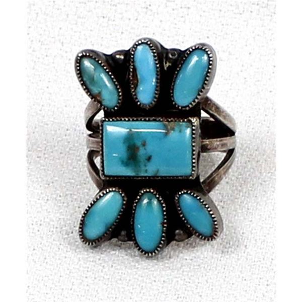 Vintage Zuni Sterling Turquoise Ring, Size 6.5