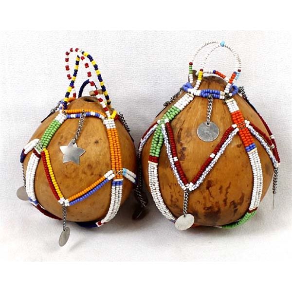 Pair of African Beaded Gourd Snuff Containers