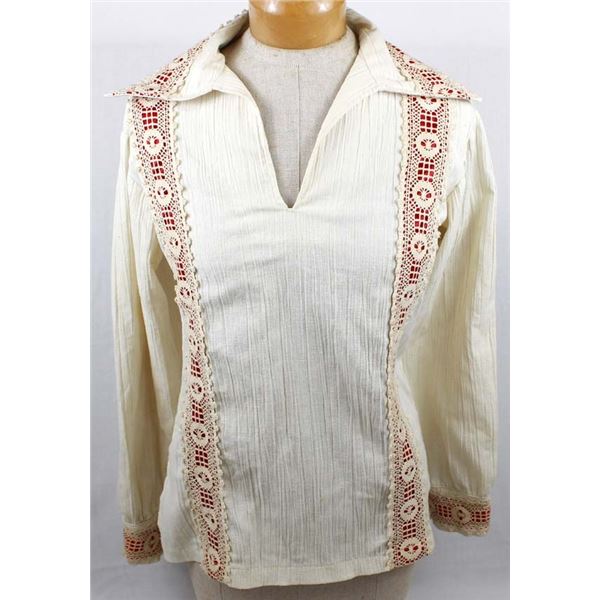 Navajo Cotton Blouse with Crocheted Lace Trim