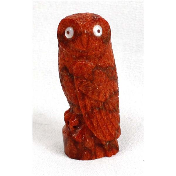 Zuni Apple Coral Owl Fetish, Charles Martinez Jr.