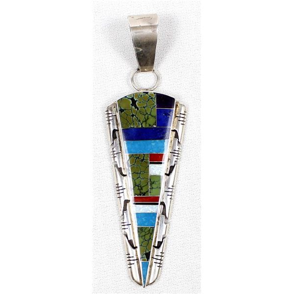 Large Navajo Sterling Channel Inlay Pendant