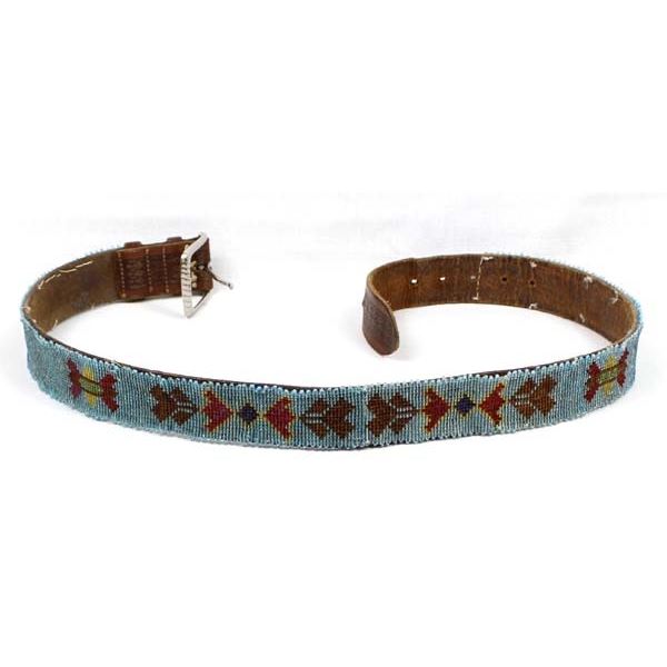 Native American Loom Beaded Leather Belt