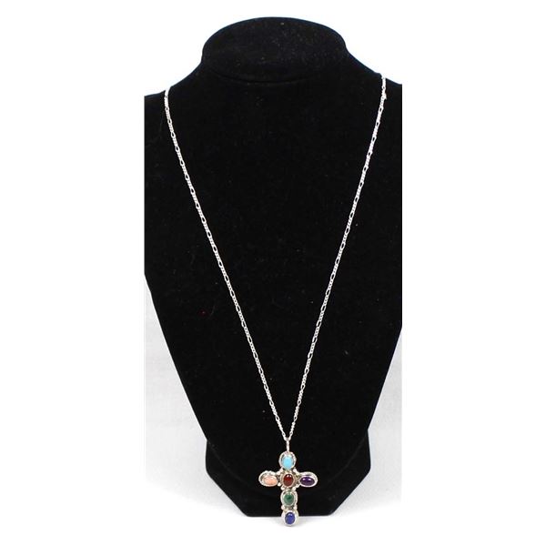 Navajo Sterling Multi-Stone Cross Necklace
