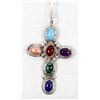 Image 2 : Navajo Sterling Multi-Stone Cross Necklace