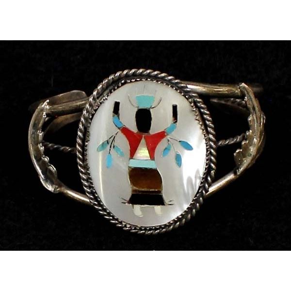 Navajo Sterling Inlay Crown Dancer Bracelet