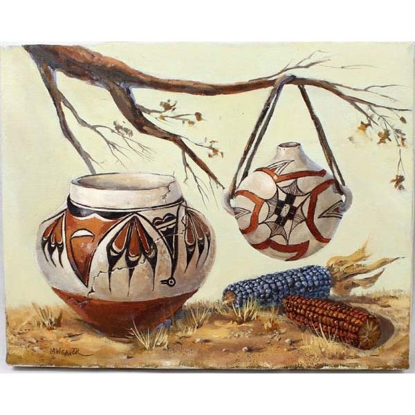 Vintage Original Still Life Painting by M. Weaver