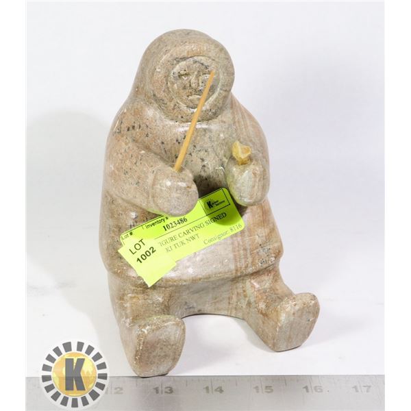 ESKIMO FIGURE CARVING SIGNED FRED WOLKI TUK NWT