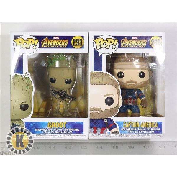 MARVEL POP GROOT AND CAPTAIN AMERICA FIGURES NEW