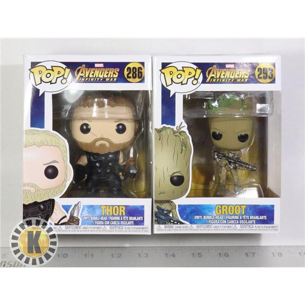MARVEL POP GROOT AND THOR FIGURES, NEW