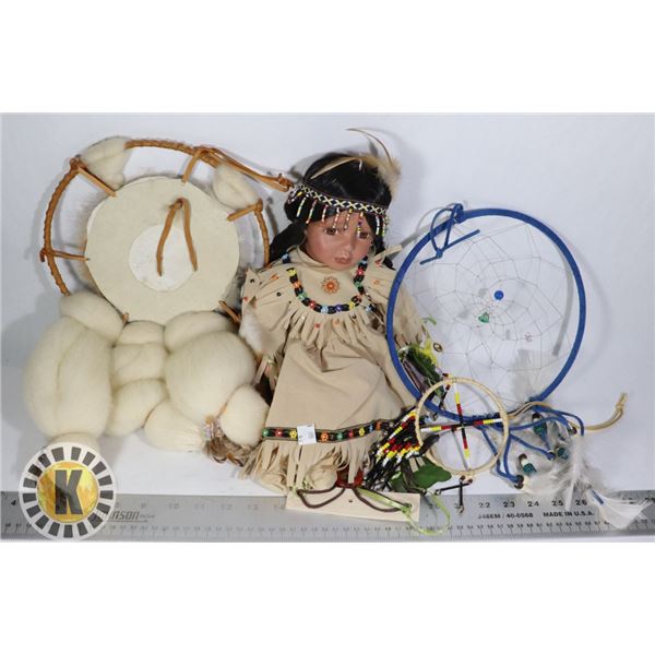 NATIVE ART-DREAM CATCHERS AND KINNEX CERAMIC DOLL