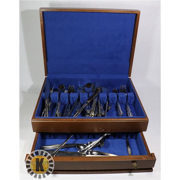 SILVERWARE CHEST WITH UTENSILS
