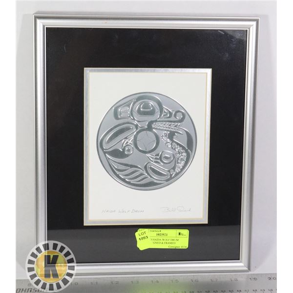 BILL REID HAIDA WOLF DRUM PICTURE SIGNED & FRAMED