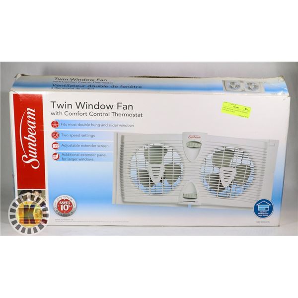 TWIN WINDOW FAN WITH THERMO CONTROL IN BOX