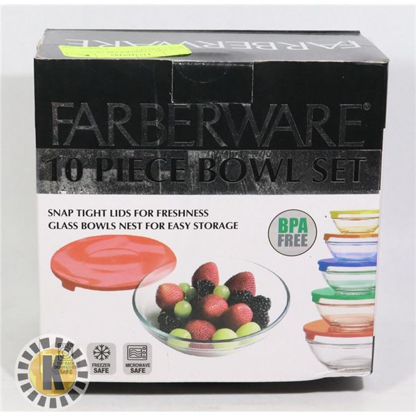NEW 10PC FARBERWARE GLASS BOWL/ LID SET