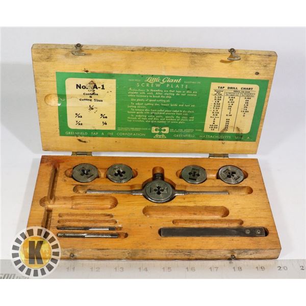 SMALL TAP AND DIE SET WITH WOODEN CASE