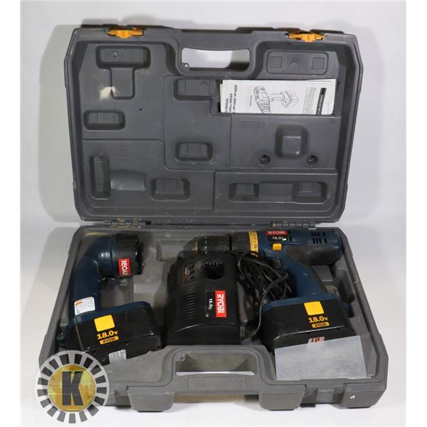 RYOBI CORDLESS DRILL  AND CORDLESS FLASHLIGHT