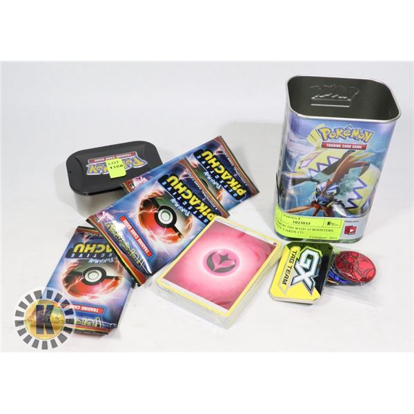 POKEMON TIN WITH x3 BOOSTERS ENERGY CARDS COINS