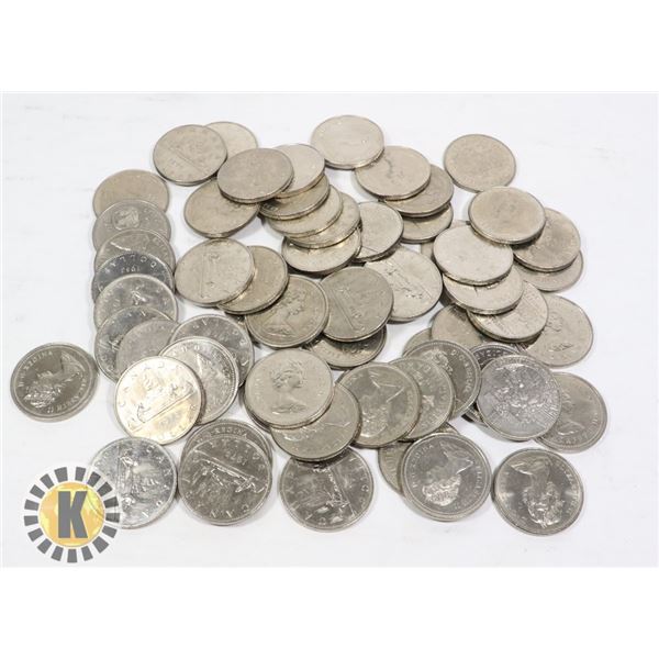 $62 FACE VALUE OLD CANADA $1 DOLLAR COINS