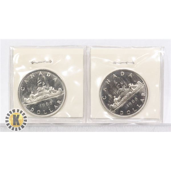 x2 1968 CANADA $1 DOLLAR COINS, UNC. COND.