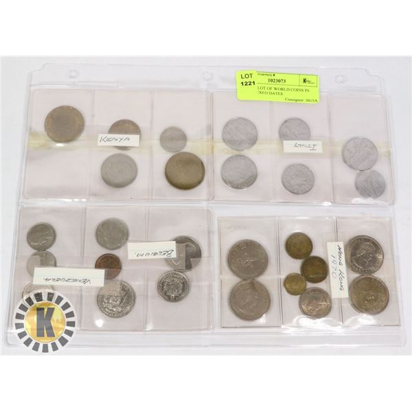 VARIOUS LOT OF WORLD COINS IN PAGE, MIXED DATES