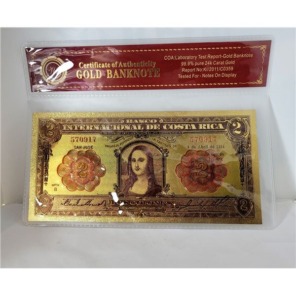 20)  COLORIZED, GOLD FOIL 1934 COSTA RICA 2.00