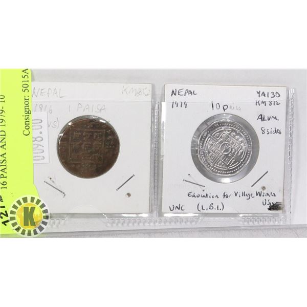 NEPAL 1916 PAISA AND 1979- 10 PAISA