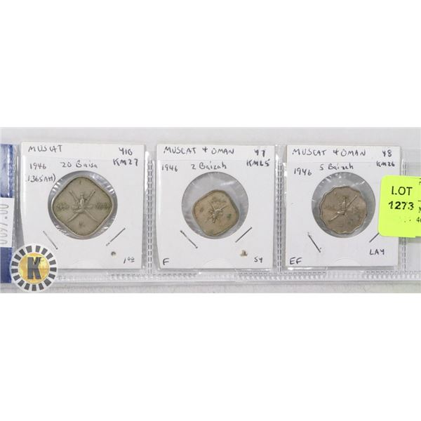 SET OF 3 MUSCAT & OMAN COINS FROM 1946