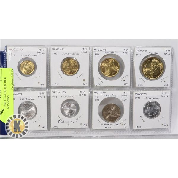 GEM UNCIRCULATED LOT OF 8 URUGUAY COINS
