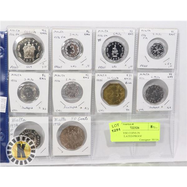 10-MALTESE COINS IN UNCIRCULATED/PROOF