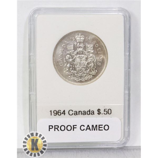 1964 CANADA SILVER 1/2 DOLLAR, PROOF CAMEO
