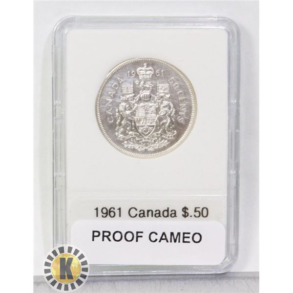 1961 CANADA SILVER 1/2 DOLLAR, PROOF CAMEO