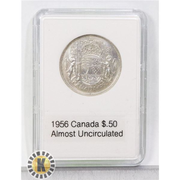 1956 CANADA SILVER 1/2 DOLLAR, ALMOST UNCIRCULATED