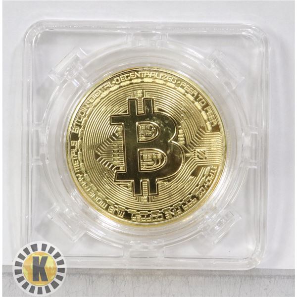 GOLD PLATED BITCOIN IN ROTATING CASE