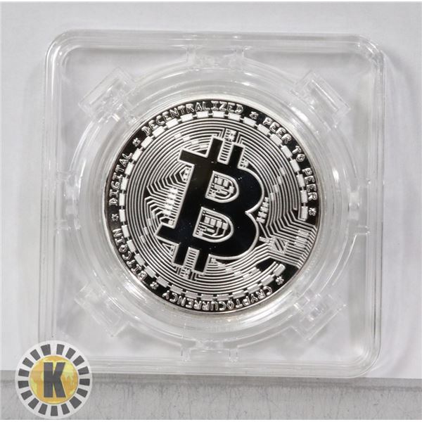 SILVER PLATED BITCOIN IN ROTATING CASE