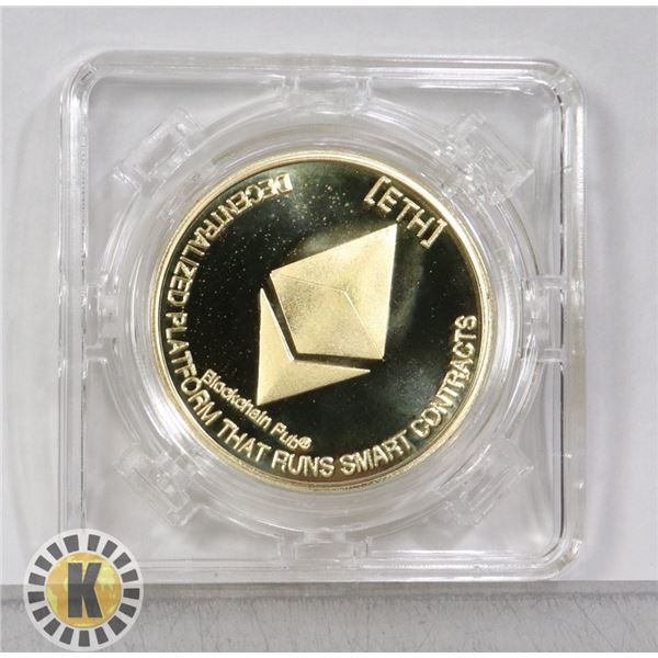 GOLD PLATED ETHEREUM COIN IN ROTATING CASE