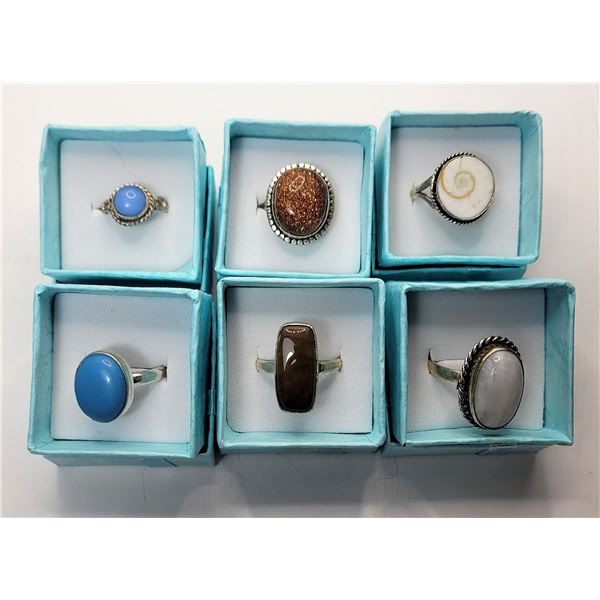 11)  LOT OF 6 NATURAL STONE RINGS, INCLUDES