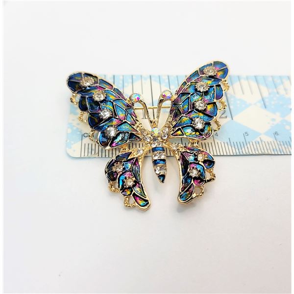 23) GOLD TONE  IRRIDESCENT BLUE AND PINK