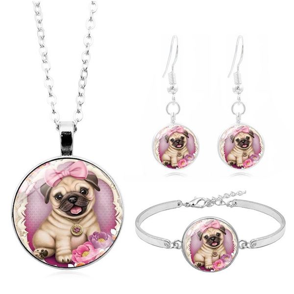 PRETTY PUG GIRLS NECKLACE, EARRINGS BRACELET SET
