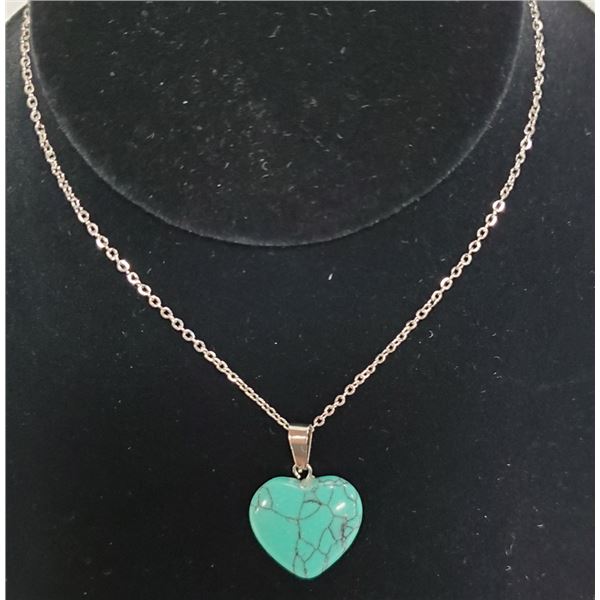 TURQUIOSE STONE HEART STAINLESS NECKLACE