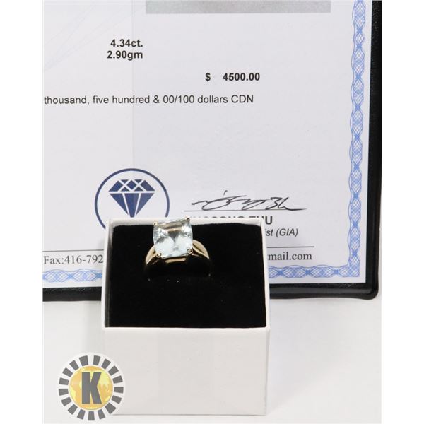 10K GOLD AND 4.34 CARAT AQUAMARINE RING SIZE 6
