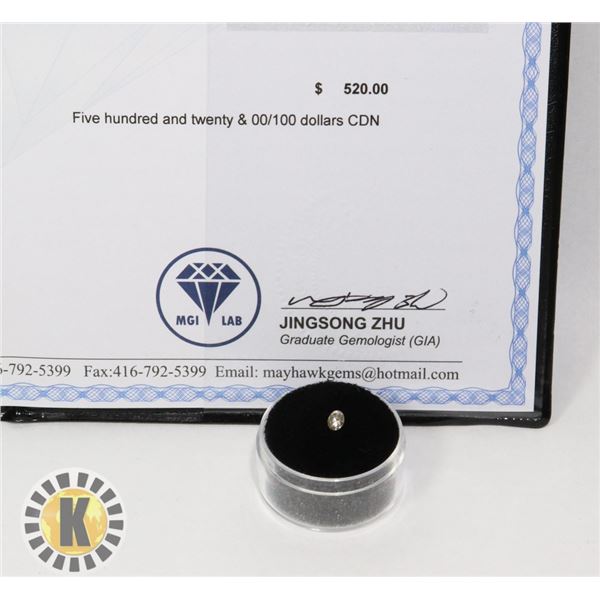.24 CARAT NATURAL WHITE DIAMOND APPRAISED $520