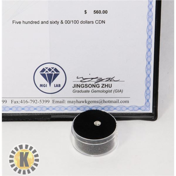 .26 CARAT NATURAL WHITE DIAMOND APPRAISED $560