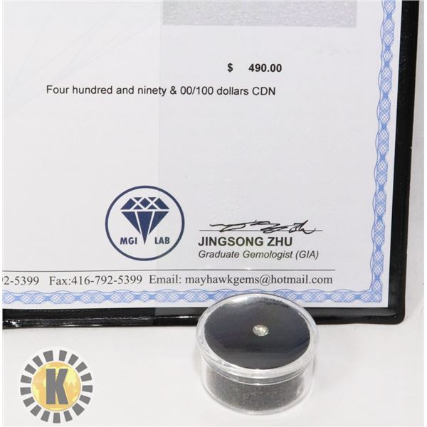 .23 CARAT NATURAL WHITE DIAMOND APPRAISED $490