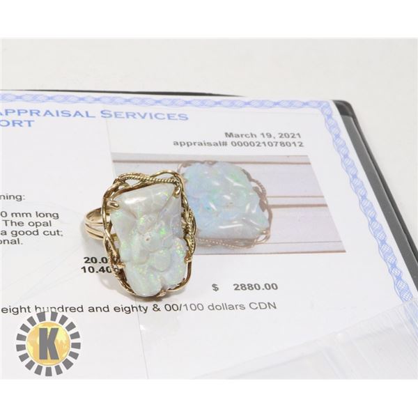 14K GOLD 20 CARAT OPAL FANCY RING SIZE 9.5
