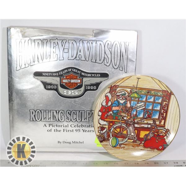 HARLEY DAVIDSON PICTORIAL BOOK AND SANTA PLATE